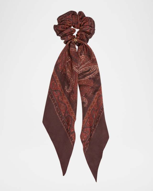 Paisley Printed Silk Scarf Scrunchie